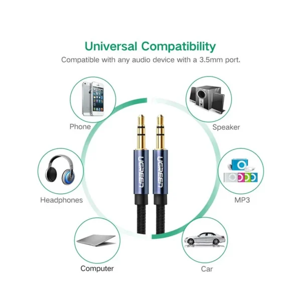 UGREEN 10689 3.5mm Male to Male AUX Audio Cable (5 Meter) Braided Blue with Gold-Plated - Image 2