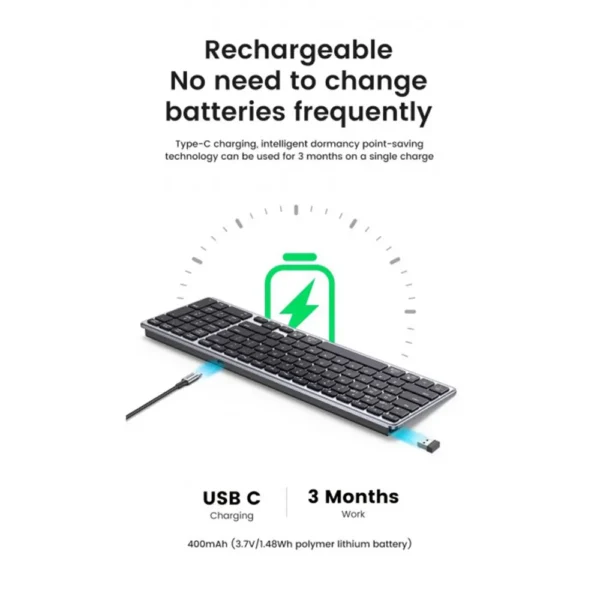 UGREEN 15258 Ultra Slim Wireless Keyboard Bluetooth 5.0 & 2.4G - Image 10