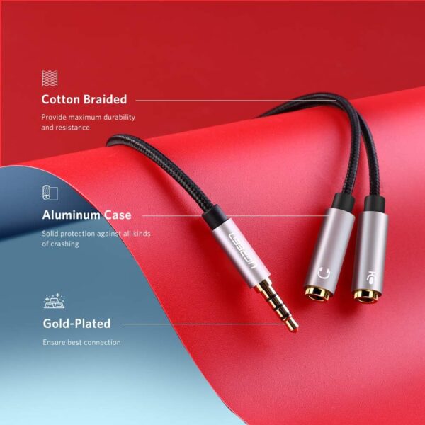 UGREEN 30619 Headphone Splitter 3.5mm 2 Female to 1 Male Mic and Audio Y Splitter TRRS Headset - Image 4