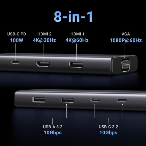 UGREEN 35588 8-in-1 USB C 4K Docking Station Triple Display - Image 2