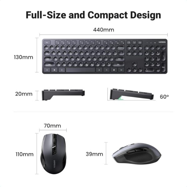 UGREEN 35735 Wireless Membrane Keyboard Full 104-Key Design Durable ABS Build - Image 3