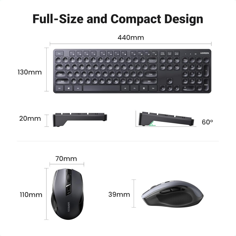 UGREEN 35735 Wireless Membrane Keyboard Full 104-Key Design Durable ABS Build - Image 3
