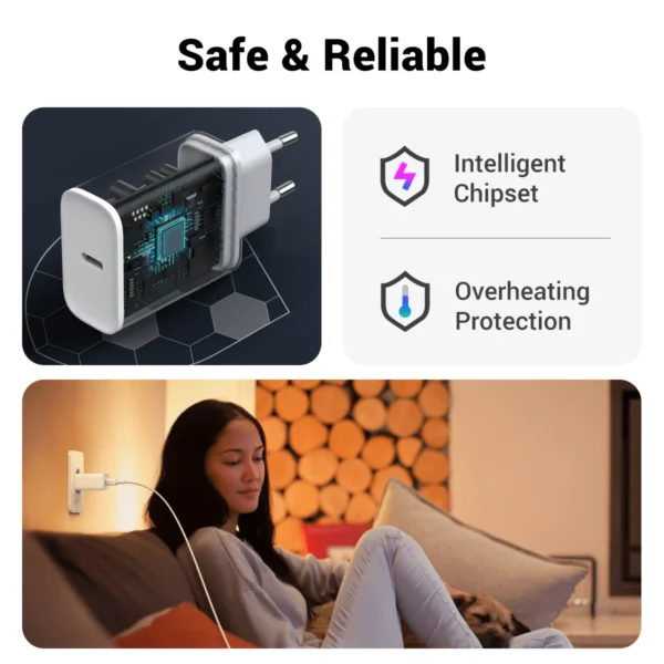 UGREEN 60450 20W USB C Charger PD 3.0 Fast Charger (White) EU Plug - Image 5