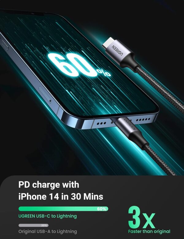 UGREEN 60759 USB C to Lightning Cable (1 Meter) MFi Certification Lightning Cable - Image 2
