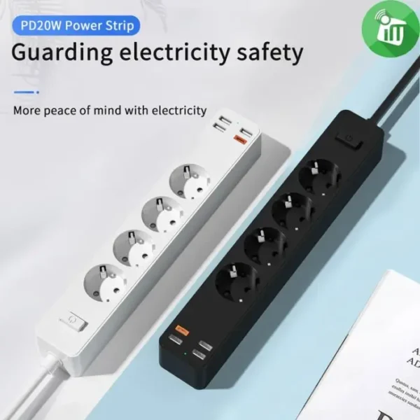 WIWU U01 EU Smart Power Strip 4 AC Outlets & 20W PD USB-C (Black) - Image 2