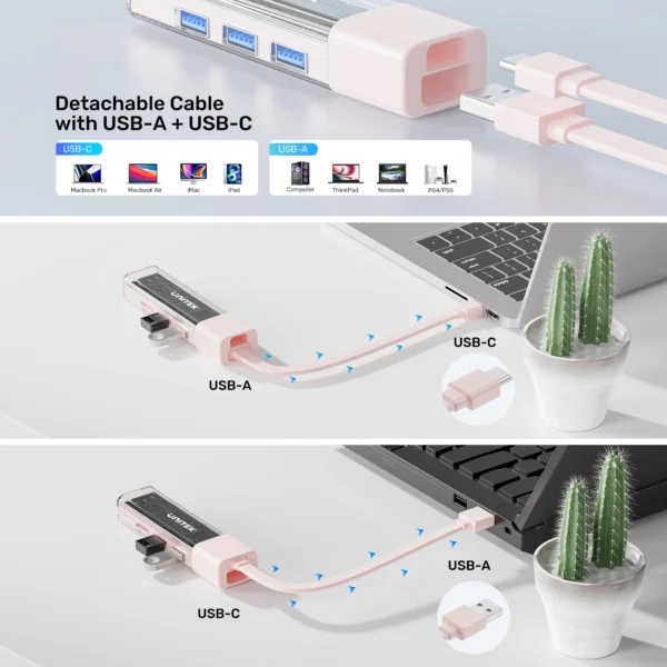 UNITEK 4-Port USB-A Bi-Directional Hub with Detachable Cable - Image 5