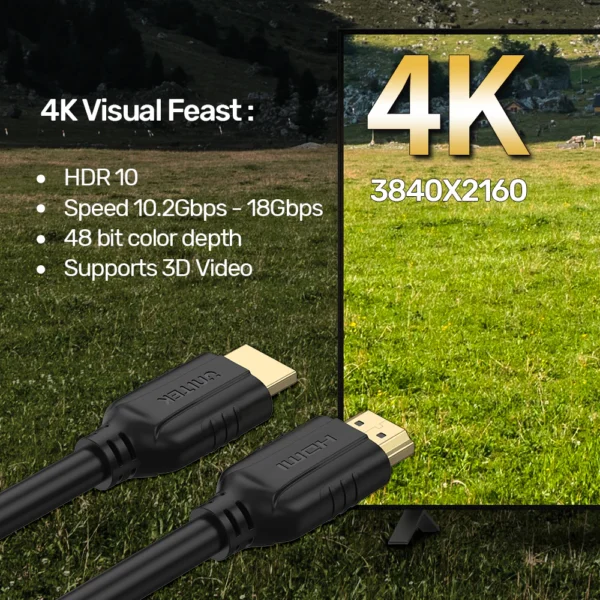 UNITEK 4K HDMI Cable 4K@60Hz (10 Meter) 30AWG-24AWG 18Gbps High-Speed, ARC & Dolby Audio - Image 2