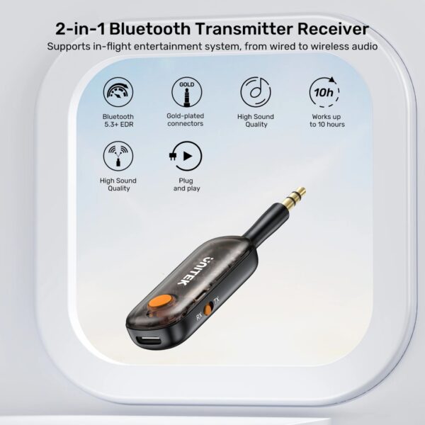 UNITEK 2-in-1 Bluetooth 5.3 Transmitter & Receiver Low Latency, Dual-Device Pairing - Image 2