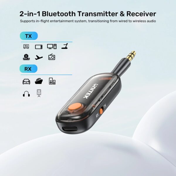 UNITEK 2-in-1 Bluetooth 5.3 Transmitter & Receiver Low Latency, Dual-Device Pairing - Image 11