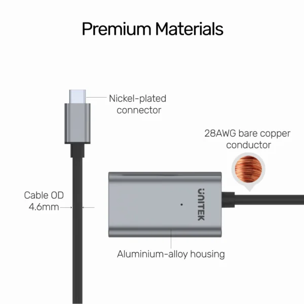 UNITEK USB-C to USB-A Active Extension Cable (5 Meter) High-Speed USB 3.0, 5Gbps Data Transfer - Image 4