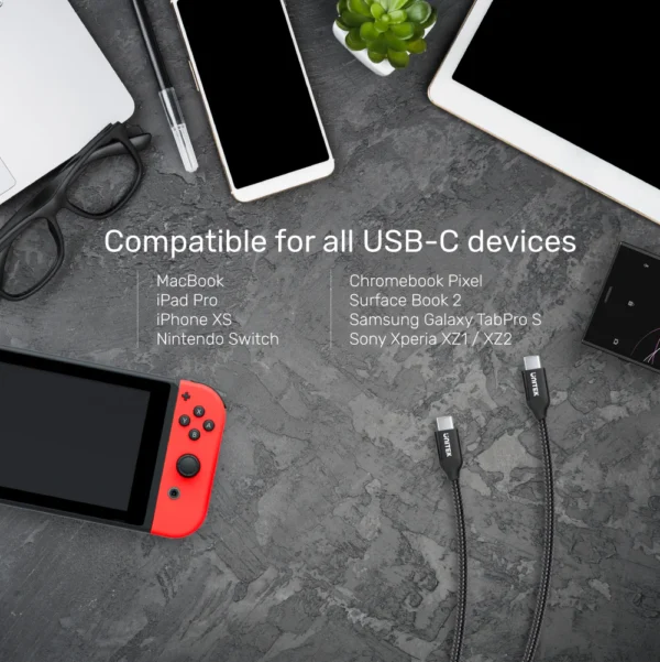 UNITEK USB-C 100W PD Fast Charging Braided Cable (2 Meter) with Data USB 2.0 - Image 3