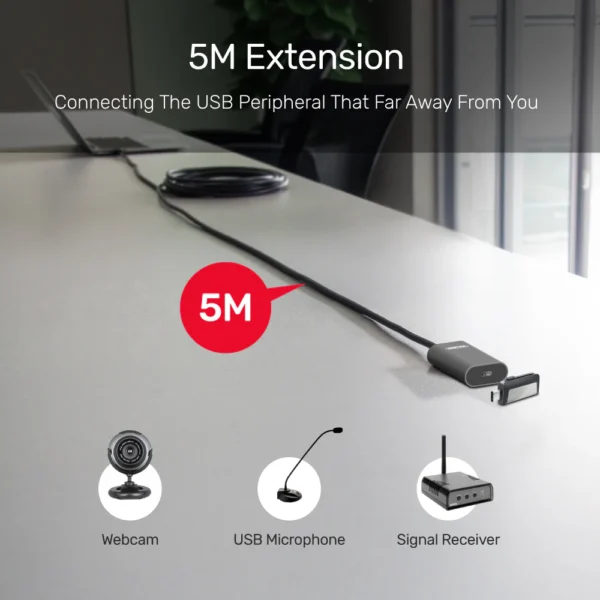 UNITEK USB-C Active Extension Cable (5 Meter) USB 3.0 High-Speed Data Transfer, Aluminum Housing - Image 2