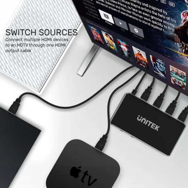UNITEK 4K HDMI Switch (3 in 1 Out) IR Remote Control Dolby TrueHD & DTS-HD - Image 4