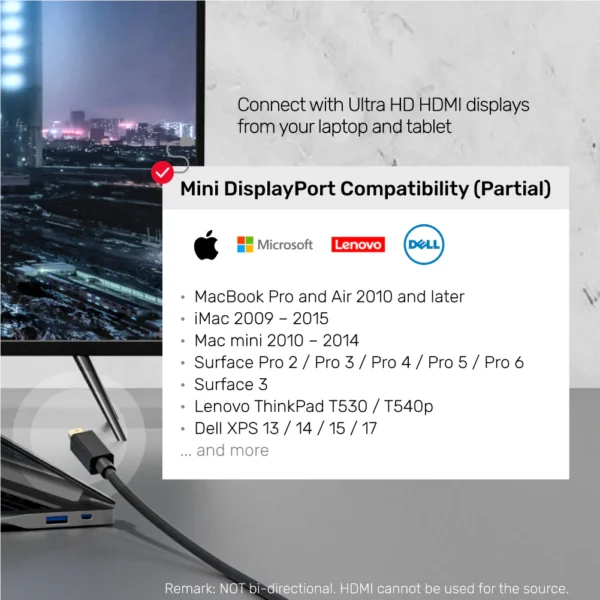 UNITEK 4K 30Hz Mini DisplayPort to HDMI 1.4 Cable Gold-Plated Connectors - Image 6