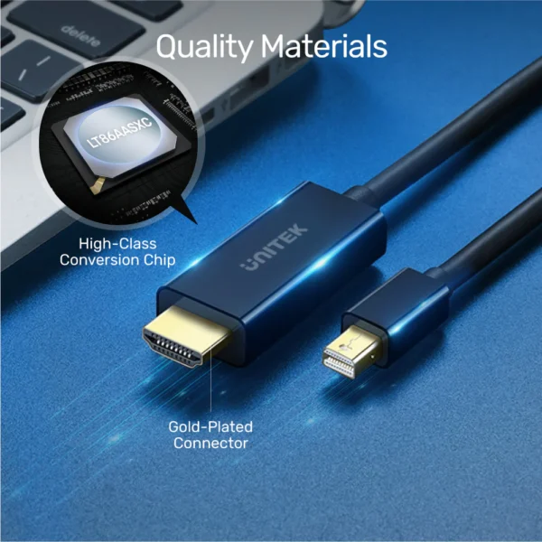UNITEK 4K 30Hz Mini DisplayPort to HDMI 1.4 Cable Gold-Plated Connectors - Image 3