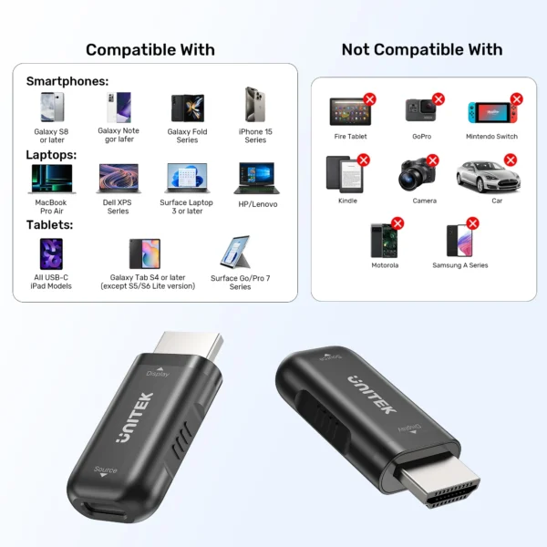 UNITEK USB-C Female to HDMI Male Adapter 4K@60Hz Thunderbolt 3/4 Plug & Play - Image 8