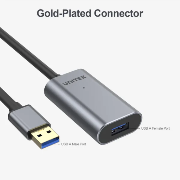UNITEK USB 3.0 Extension Cable (10 Meter) Signal Booster, Aluminium Housing, Gold-Plated Connector, DC Jack - Image 5