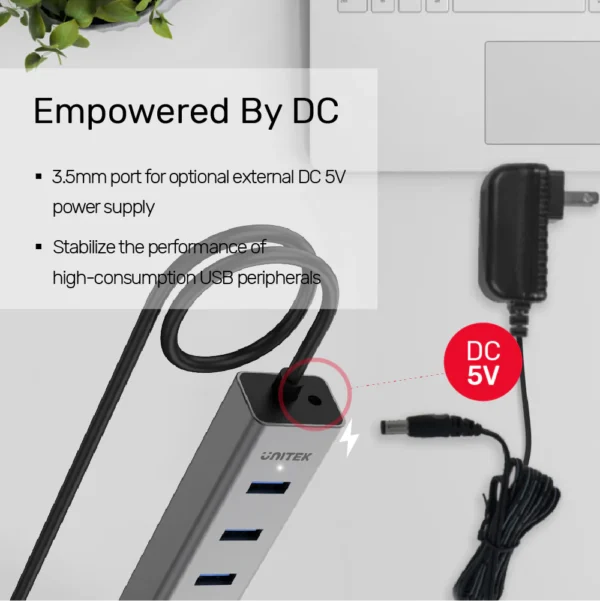 UNITEK uHUB S7 7-Port USB 3.0 Powered Hub (40cm) Aluminum Enclosure, BC1.2 Charging, LED Indicator - Image 5