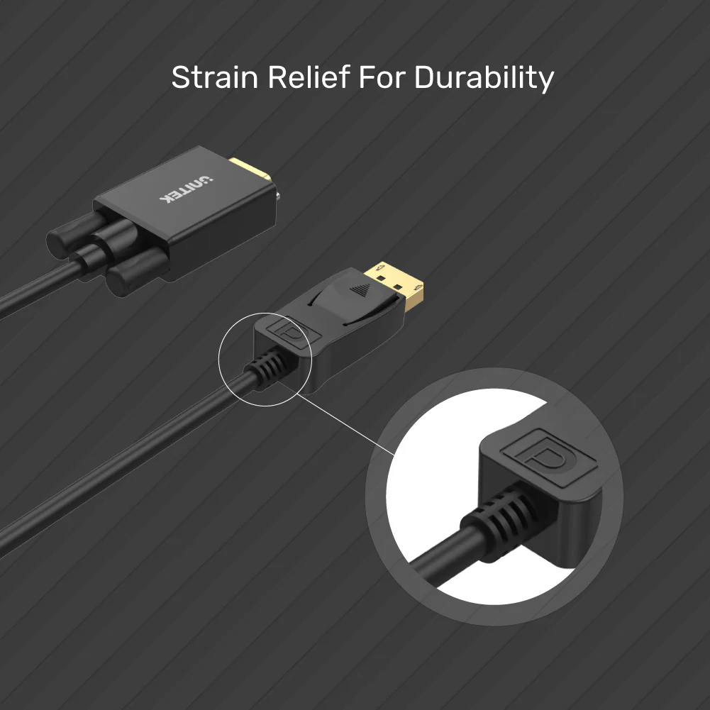 UNITEK DisplayPort to VGA Cable (1.8 Meter) Full HD 1080P Plug-and-Play - Image 3