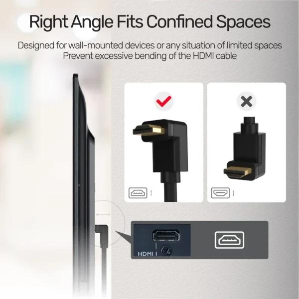 UNITEK 4K HDMI to HDMI Right Angle 270° Cable (3 Meter) 4K@60Hz, 18Gbps, HDR10, HDCP 2.2, Gold-Plated Connector - Image 2