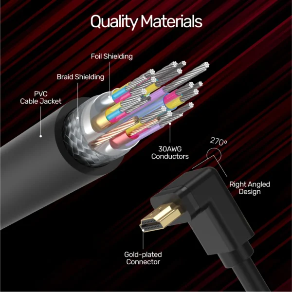 UNITEK 4K HDMI to HDMI Right Angle 270° Cable (3 Meter) 4K@60Hz, 18Gbps, HDR10, HDCP 2.2, Gold-Plated Connector - Image 5