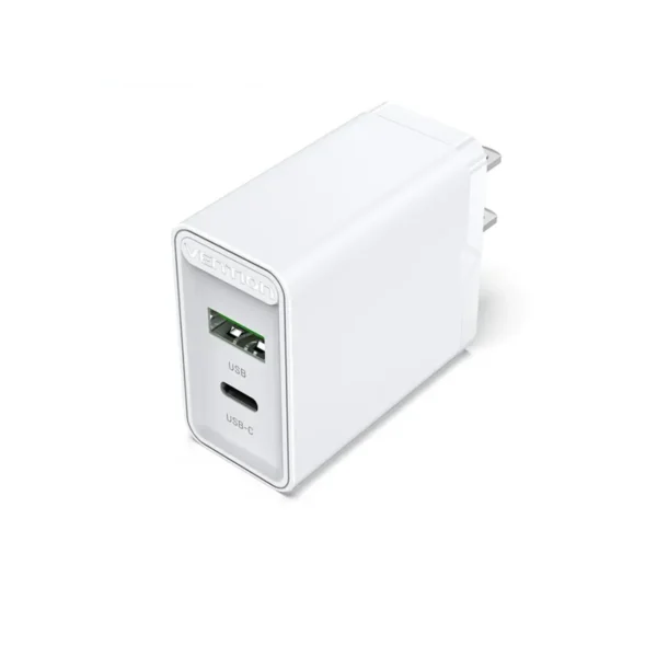 VENTION 20W USB-C & USB-A Fast Charger PD 20W & QC 18W (White) US Plug - Image 9