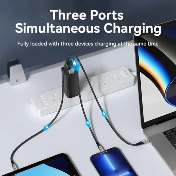 VENTION 65W GaN 3-Port USB-C Fast Charger (US Plug) PD 3.0 Type-C Adapter for iPhone 16/15/14/13 Pro Max - Image 6