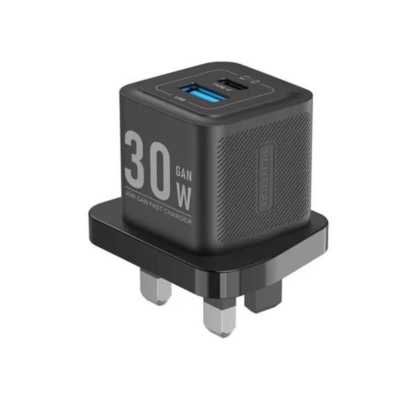 VENTION FEQB0-UK GaN III 30W Fast Wall Charger 2-Port USB (Black) UK Plug