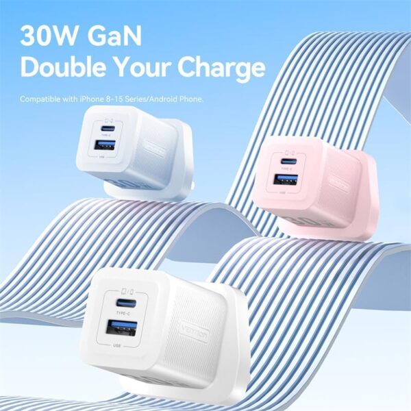 VENTION FEQW0-UK GaN III 30W Fast Wall Charger 2-Port USB (White) UK Plug - Image 2