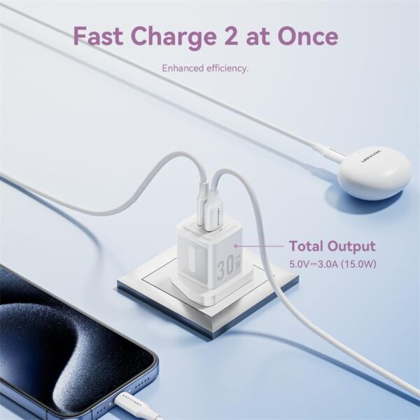 VENTION FEQW0-UK GaN III 30W Fast Wall Charger 2-Port USB (White) UK Plug - Image 7