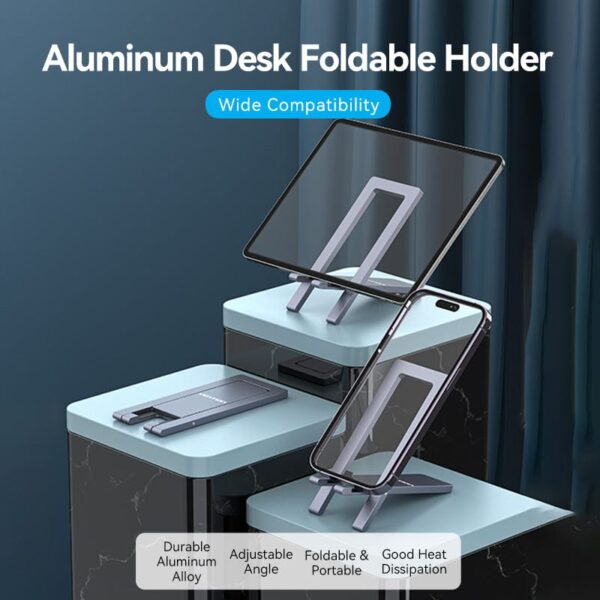 VENTION KCYH0 Portable Phone Stand Ultra-Thin, Foldable Aluminum Alloy (Gray) - Image 2