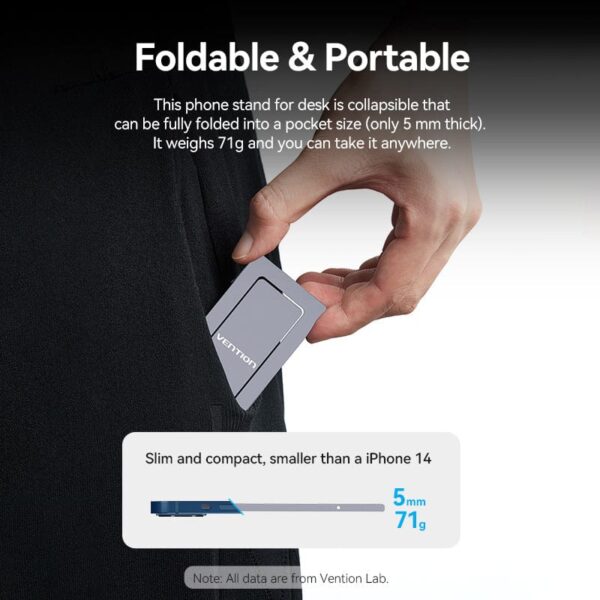 VENTION KCYH0 Portable Phone Stand Ultra-Thin, Foldable Aluminum Alloy (Gray) - Image 4