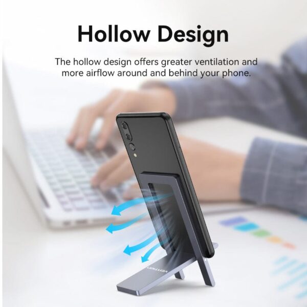 VENTION KCYH0 Portable Phone Stand Ultra-Thin, Foldable Aluminum Alloy (Gray) - Image 7