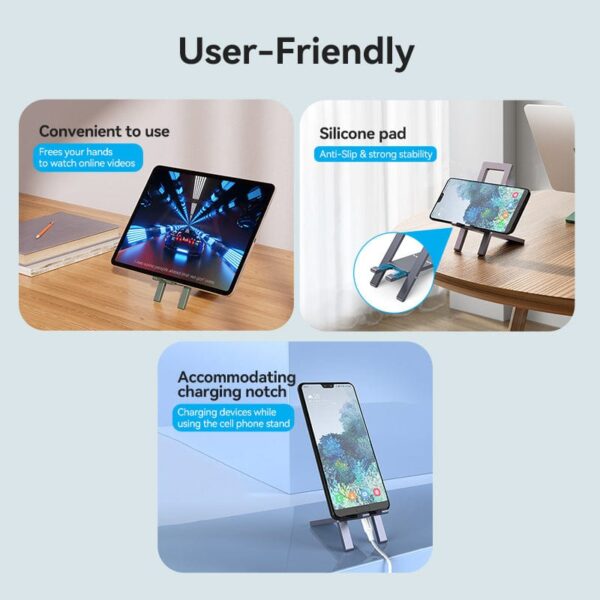 VENTION KCYH0 Portable Phone Stand Ultra-Thin, Foldable Aluminum Alloy (Gray) - Image 8