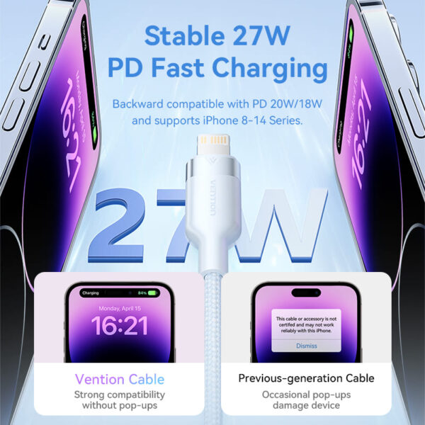 VENTION LALWF USB-C to Lightning Cable (1 Meter) MFi Certified, 3A Fast Charging - Image 5