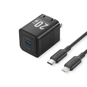 VENTION TZ-FEPB0-US-02 20W GaN Fast Charger Black with 1 meter Lightning Cable