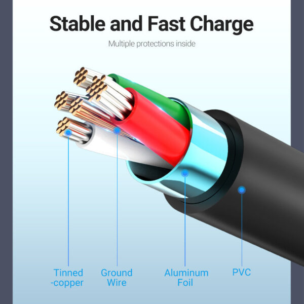 VENTION USB 2.0 A to Micro USB Cable 3A Fast Charging & 480Mbps Data Transfer - Image 8