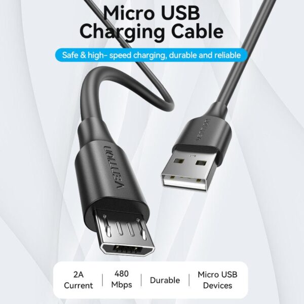 VENTION USB 2.0 A to Micro USB Cable 2A Fast Charging & 480Mbps Data Transfer - Image 2