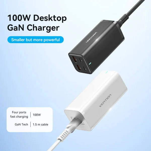 VENTION FBSBG-US 100W Desktop Charger 4-Port USB GaN Charger (US Plug) - Image 2