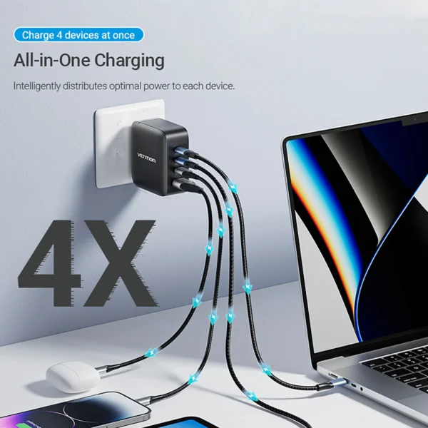 VENTION FEIB0-EU 140W PD3.1 Fast Charging 4-Port USB GaN Charging Kit (EU Plug) - Image 6