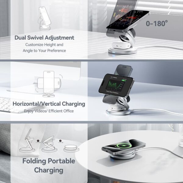 VENTION FGEI0 3-in-1 15W Wireless Charger 360° Rotating Stand with MagSafe - Image 7