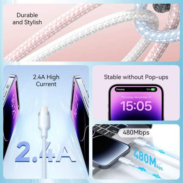 VENTION LANWF USB 2.0 Type-A Male to Lightning Male 2.4A Cable (1 Meter) White - Image 3