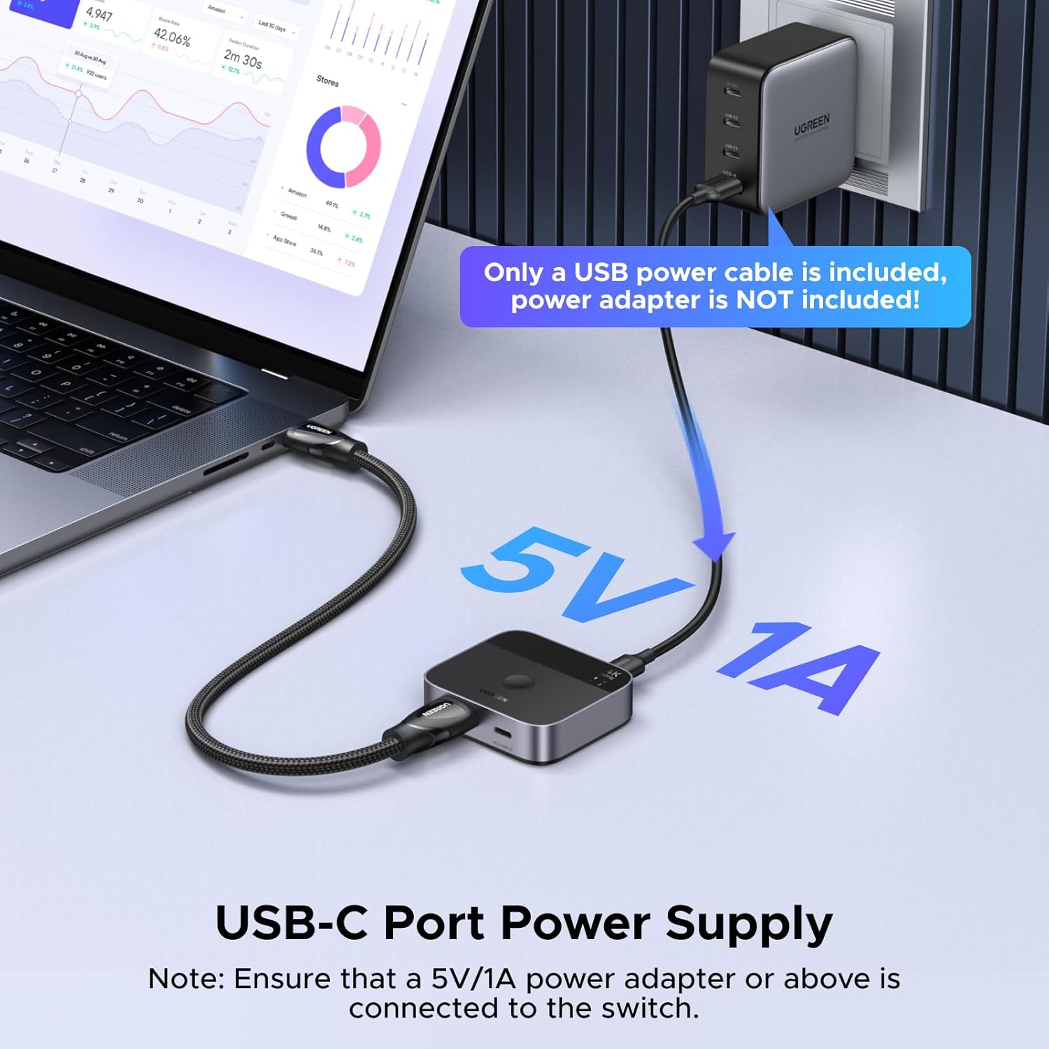 UGREEN 55452 USB-C+HDMI Switch 2-in-1 Out 4K@60Hz Aluminum Switcher for Laptops, MacBook - Image 3