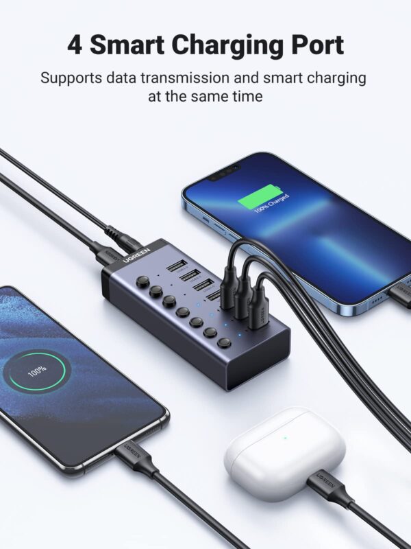 UGREEN 90307 7-Port USB 3.0 Hub with Smart Charging (Aluminum) 12V/2A Adapter - Image 7