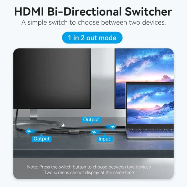 VENTION AKOB0 HDMI 2 In 1 Out 4K@60Hz Bi-Directional HDMI Switcher - Image 4