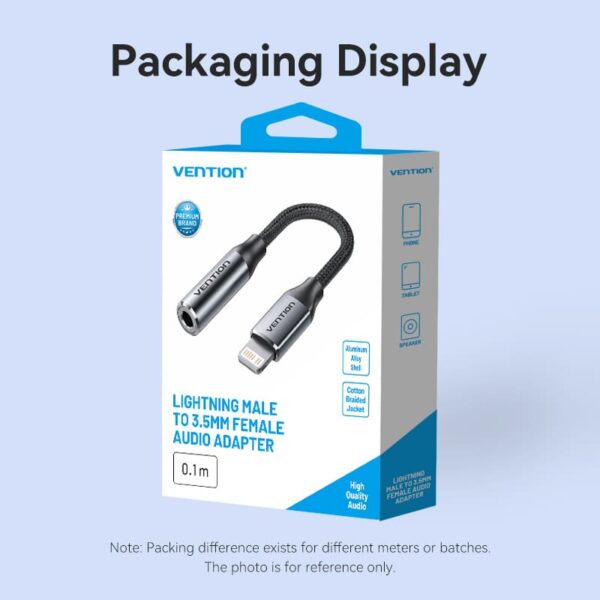 VENTION BMBHA Lightning to 3.5mm Audio Adapter (Gray) Cotton Braided, Aluminum Alloy - Image 15