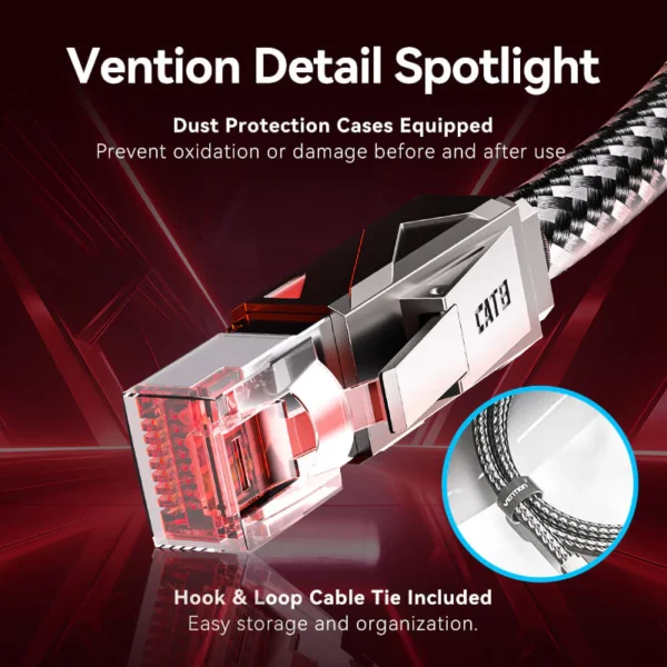 VENTION CAT 8 Gaming Ethernet Cable 40Gbps 2000MHz High-Speed SFTP Cotton Braided Patch Cord - Image 9