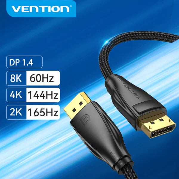 VENTION DP 1.4 Cable 8K@60Hz 4K@144Hz 32.4Gbps DisplayPort Cable, Gold-Plated, Cotton Braided - Image 2