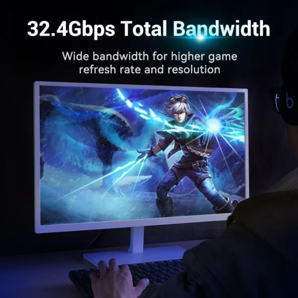 VENTION DP 1.4 Cable 8K@60Hz 4K@144Hz 32.4Gbps DisplayPort Cable, Gold-Plated, Cotton Braided - Image 3