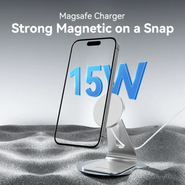 VENTION FGHIF 15W Magnetic Wireless Charger Stand (MagSafe) Aluminum Alloy Silver - Image 2